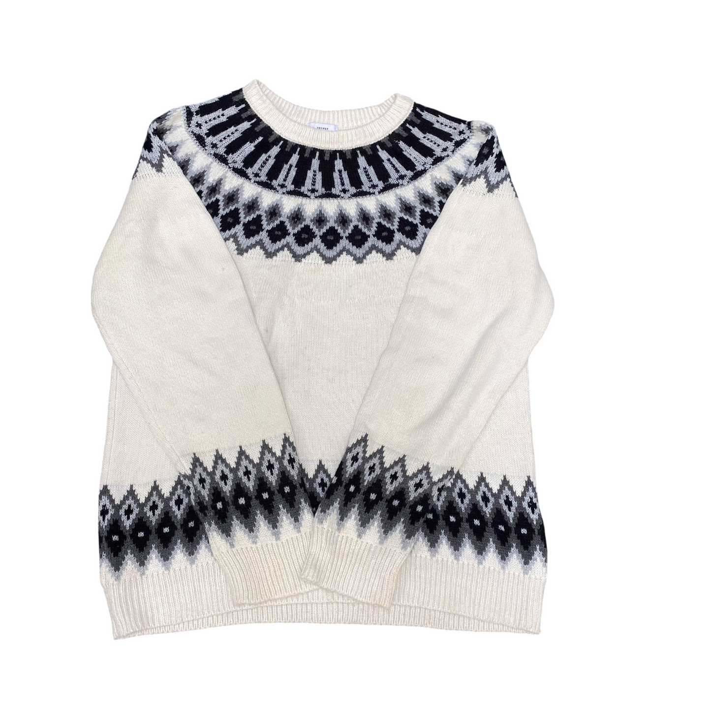 Browny Standard Jumper Womens Medium Cream Black Fair Isle Nordic Warm Pullover