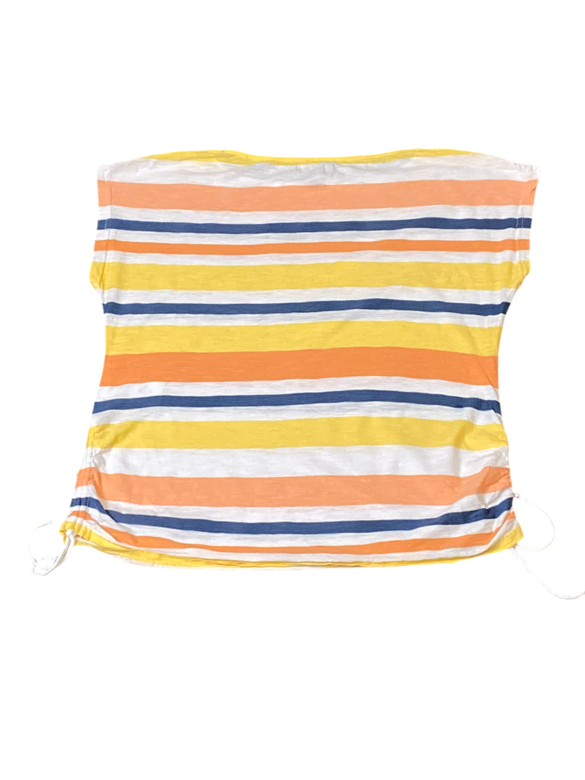 Chaps Tee Shirt Womens Small Yellow Orange Striped Cinch Sides Casual Sleeveless