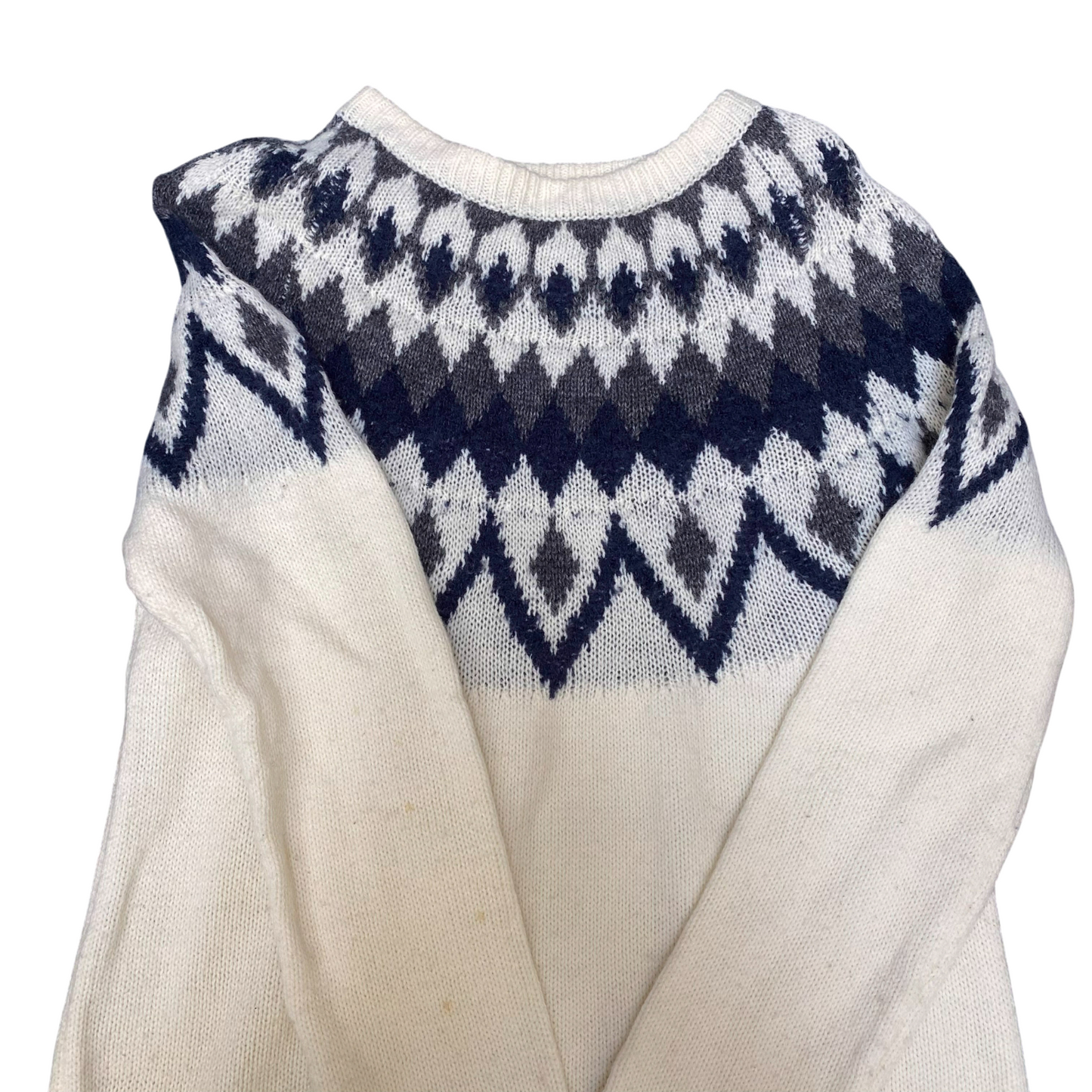 Inherit Jumper Womens Small Cream Grey Fair Isle Nordic Warm Winter Pullover