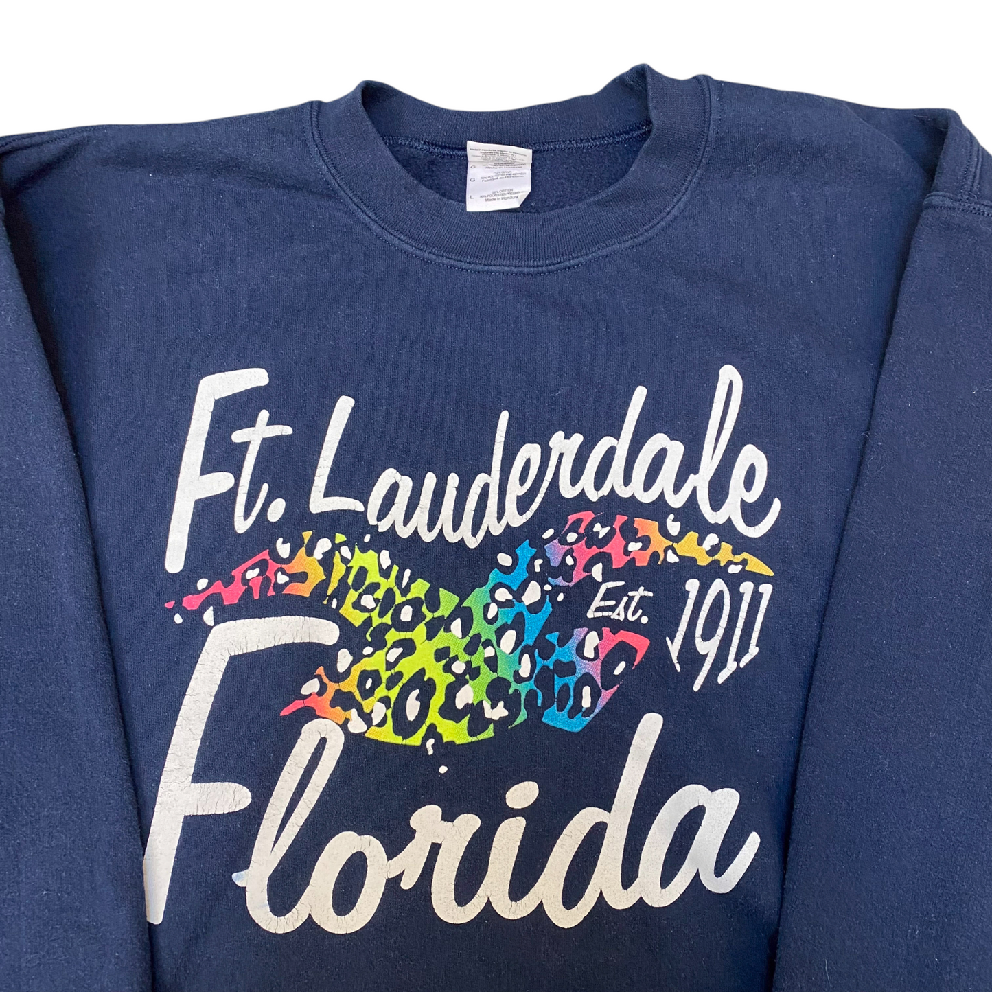 Gildan Ft. Lauderdale Florida Sweatshirt Womens Large Blue Graphic Crew Neck