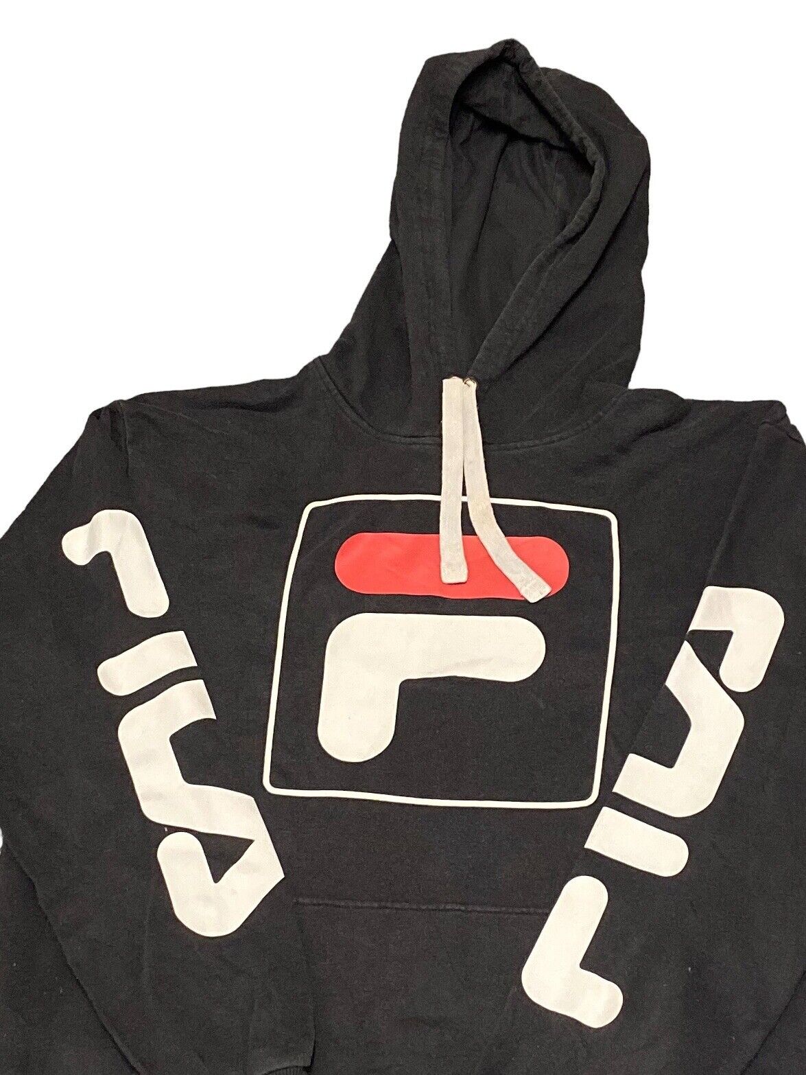 Fila Spellout Hoodie Black Mens M Chest Logo