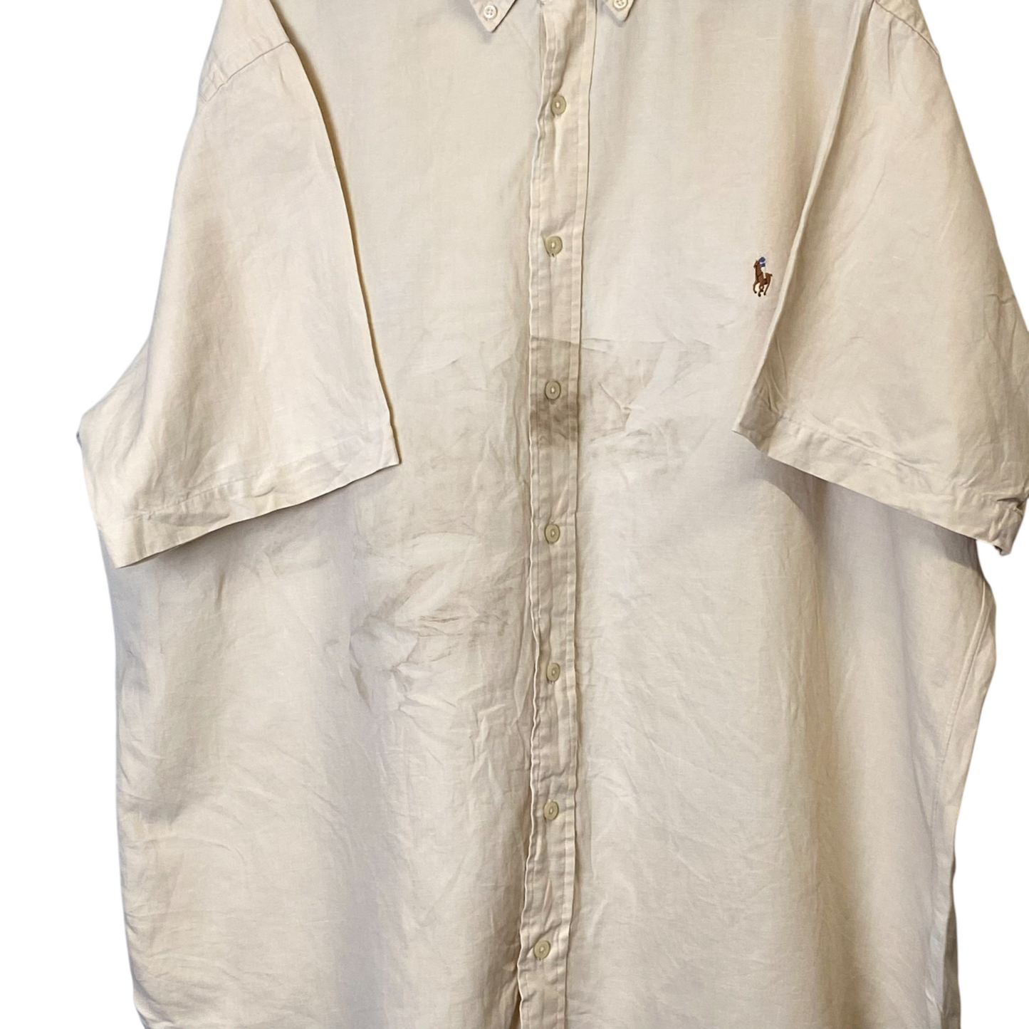 Ralph Lauren Shirt Mens XL Yellow Short Sleeve Casual Small Brown Polo Pony Logo
