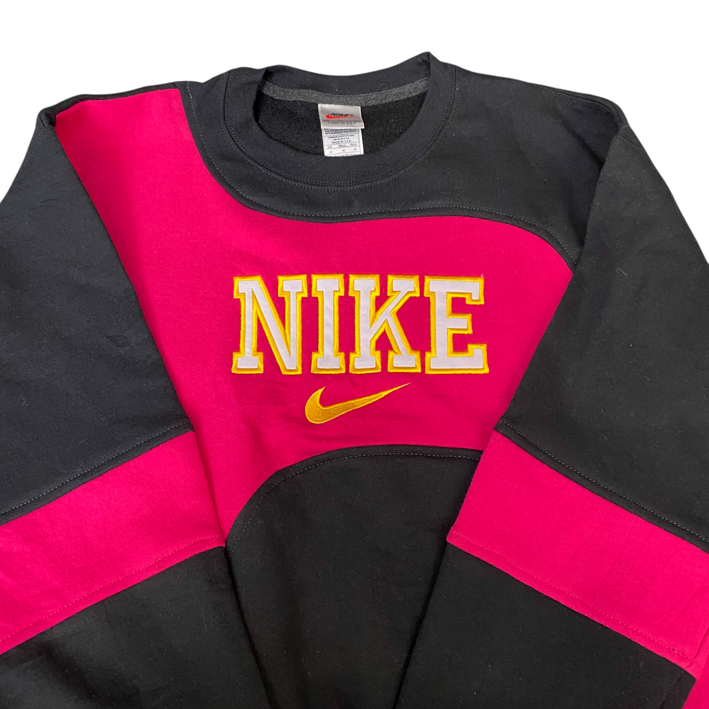 Nike Reworked Sweatshirt Mens M Black Pink Embroidered Spellout Logo Vintage Y2K