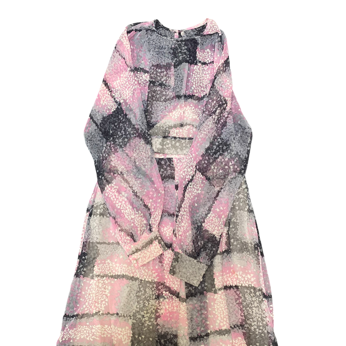 Womens Long Maxi Dress S Pink Geometric Long Sleeve Round Hem Pullover Outdoor