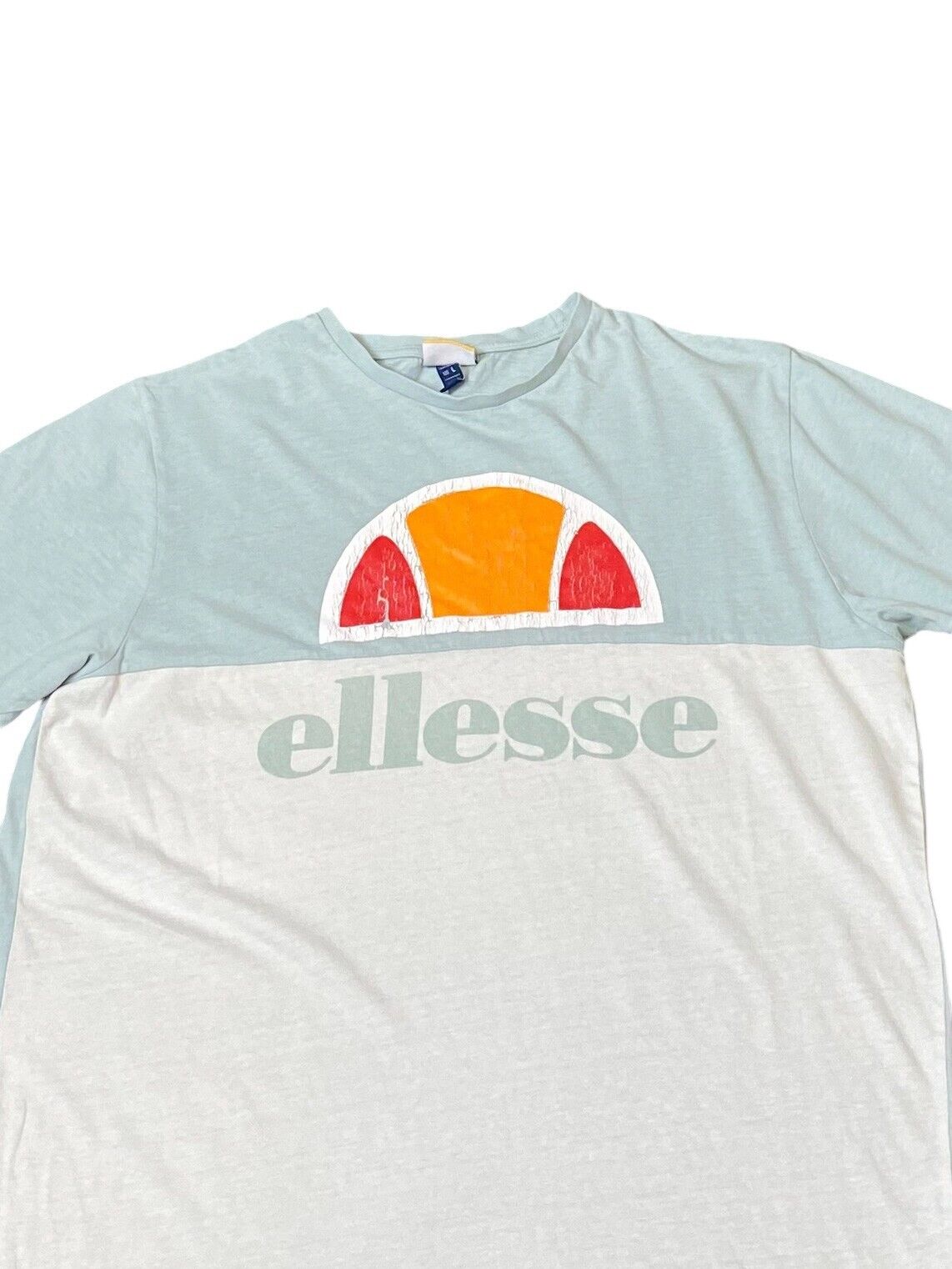 Ellesse T-Shirt Men's M White Knitted Short Sleeve Logo Crew Neck Pullover Tee