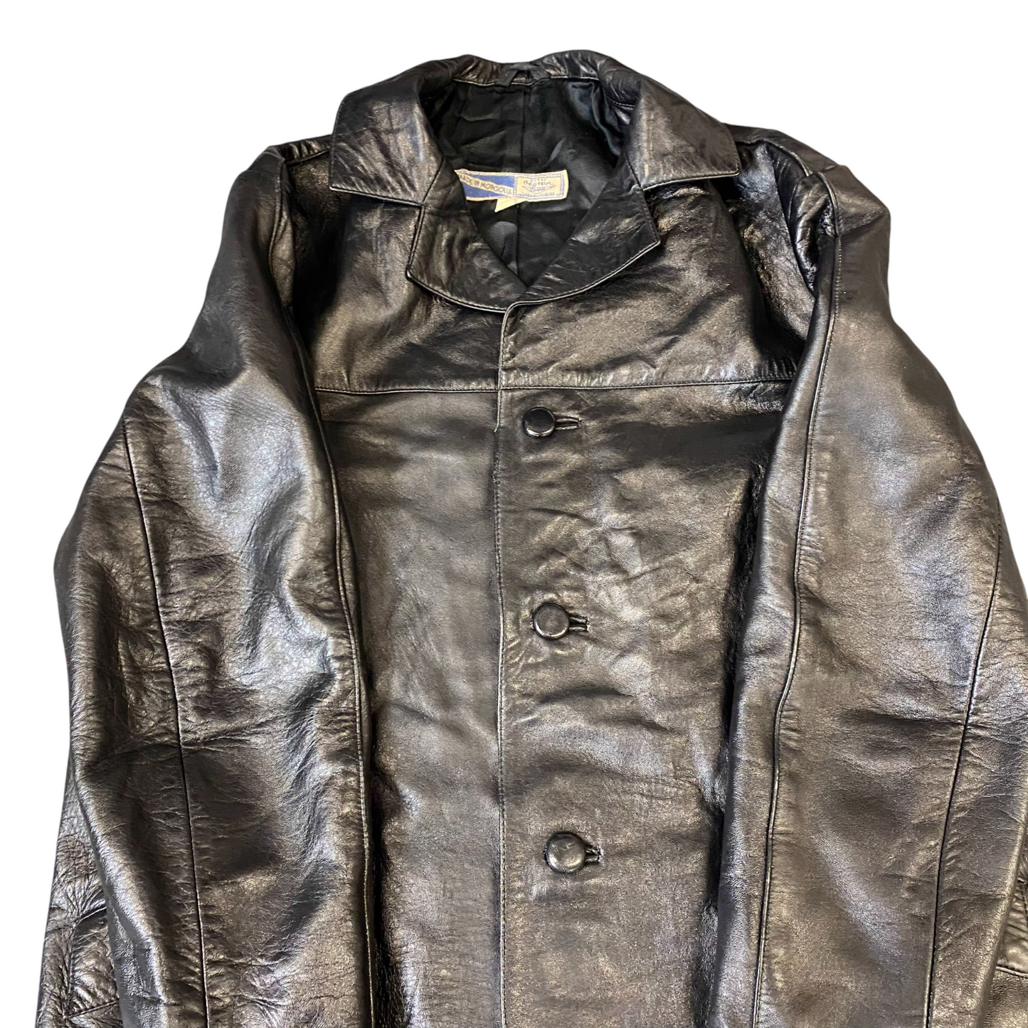 Mens Faux Leather Jacket Small Black Lined Notch Lapel Single Breasted 3 Front