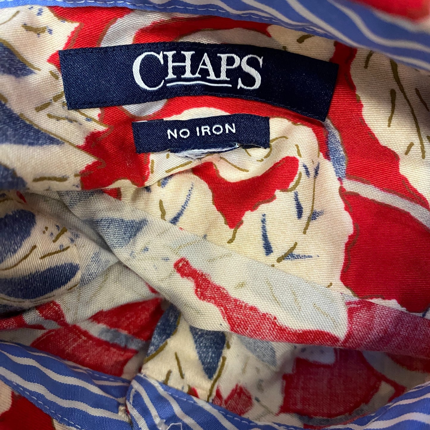 Chaps Shirt Womens L Red Beige Floral Non-Iron Long Sleeve Collared Button Up