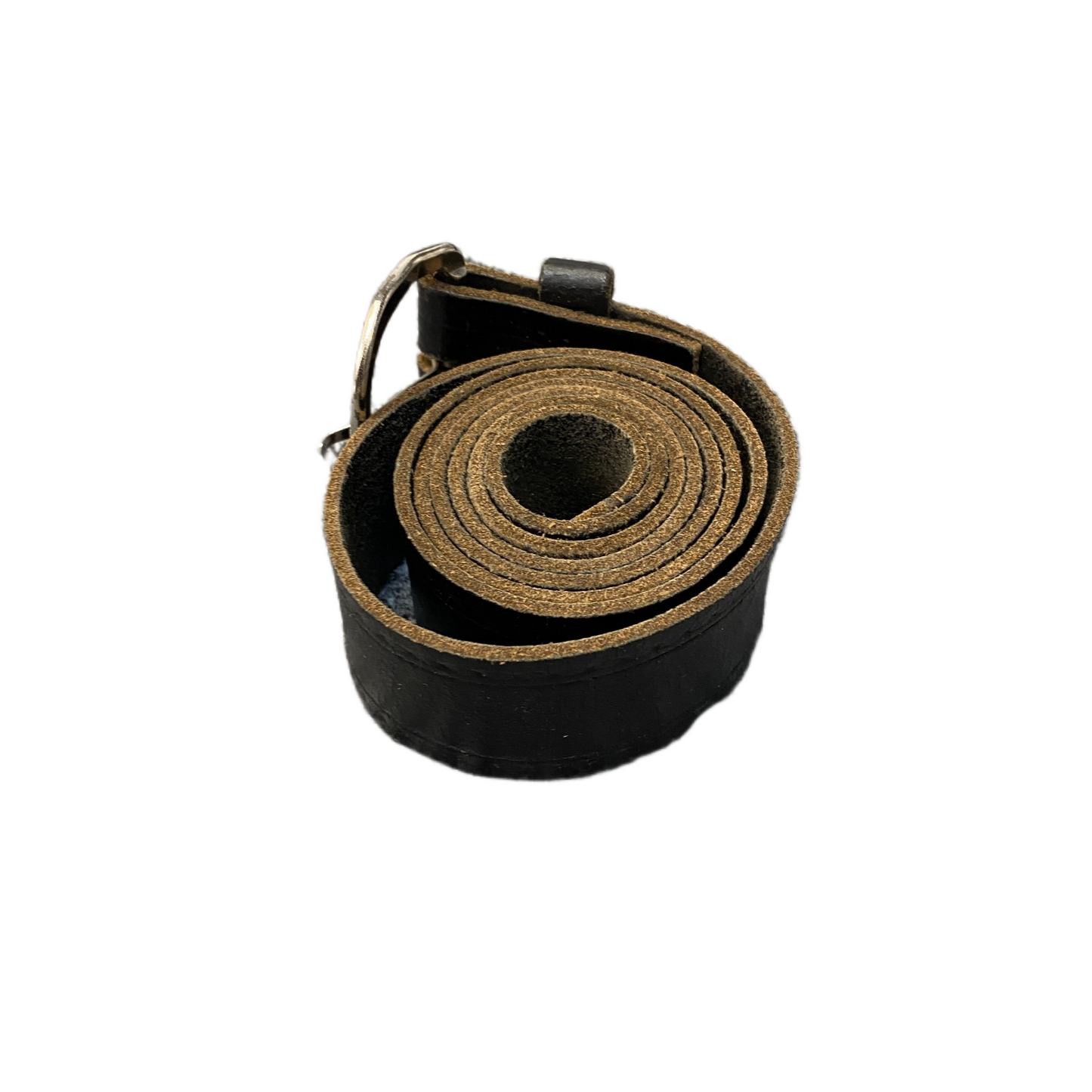 Waist Belt Mens Black Leather Adjustable Double-Stitched Buckle 44.5 inches