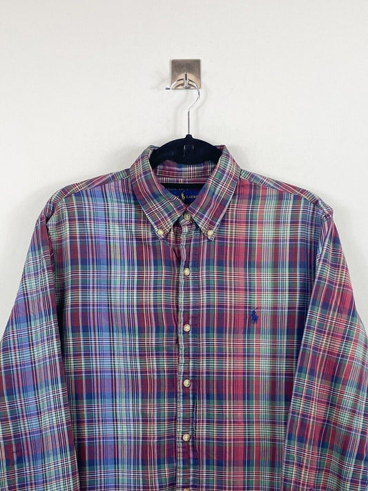 Ralph Lauren Shirt Red & Blue Plaid Check Button Down Long Sleeve Mens Medium