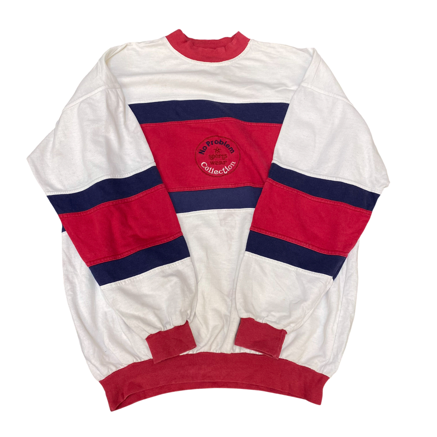 No Problem Sweatshirt Mens Medium Multi Stripes Long Sleeve Crew Neck Pullover