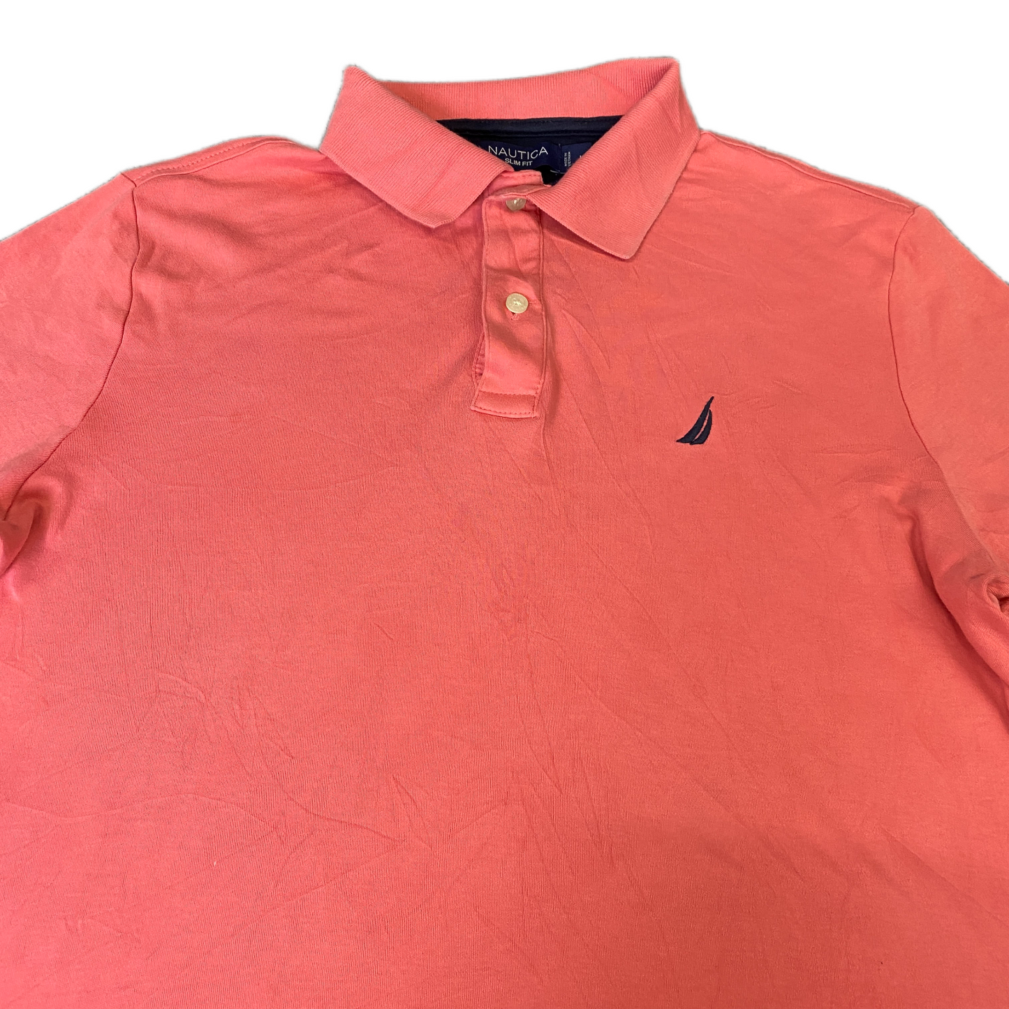 Nautica Polo Shirt Womens M Coral Pink Slim Fit Short Sleeve Collared Popover