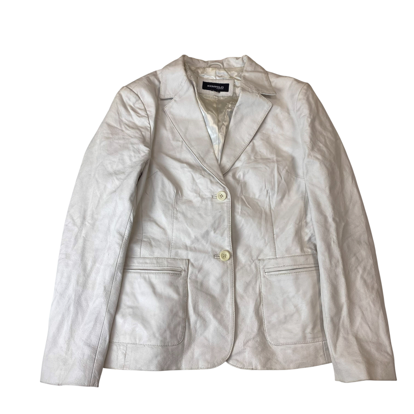 Kenvelo Blazer Jacket Womens Medium White Leather Long Sleeve Button Front