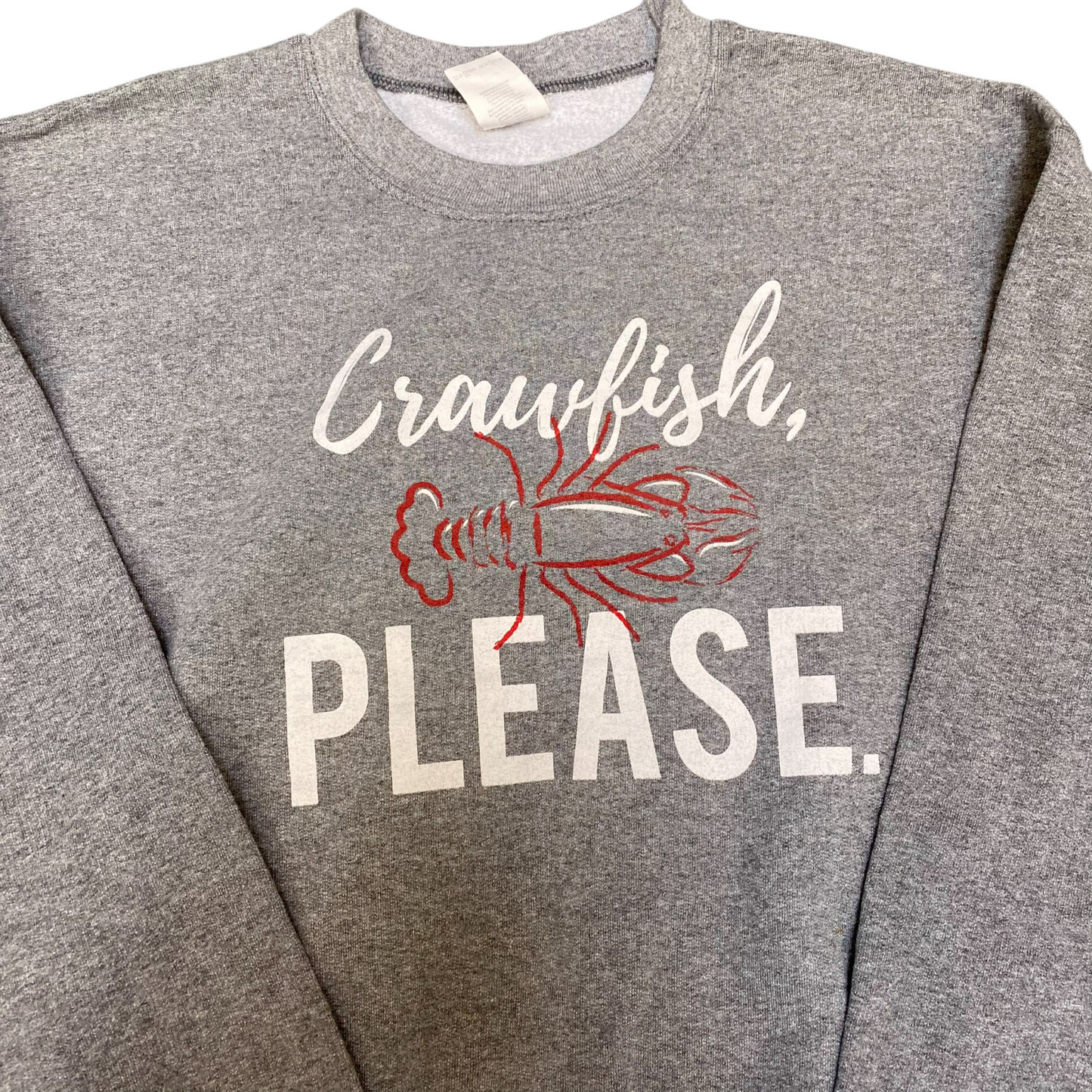 Gildan Sweatshirt Womens Medium Grey Crawfish Please Graphic Crew Neck Pullover