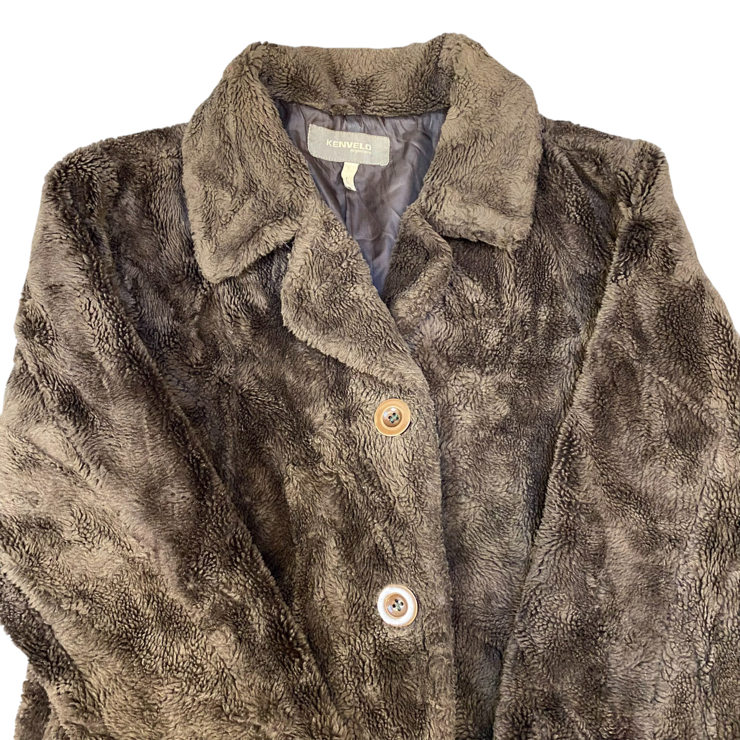 Kenvelo Faux Fur Jacket Womens Medium Brown Notch Lapel Single Breasted 3 Button