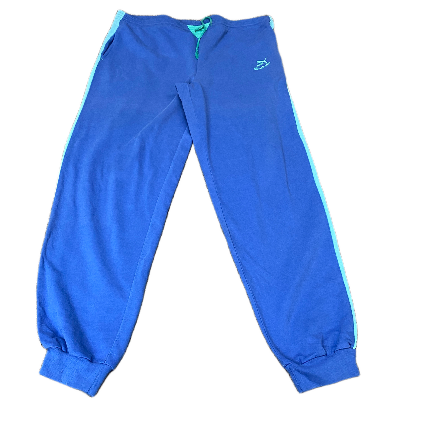 PUMA Joggers Fits as Womens 40" Waist Blue Embroidered Logo Tapered Leg Trouser