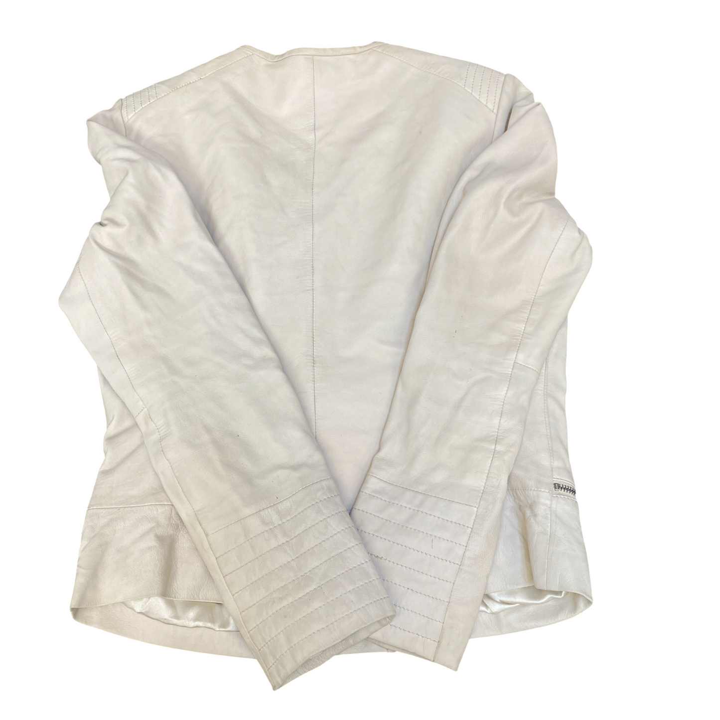 Promod Leather Motorcycle Jacket Women Medium White Long Sleeve Asymmetrical Zip