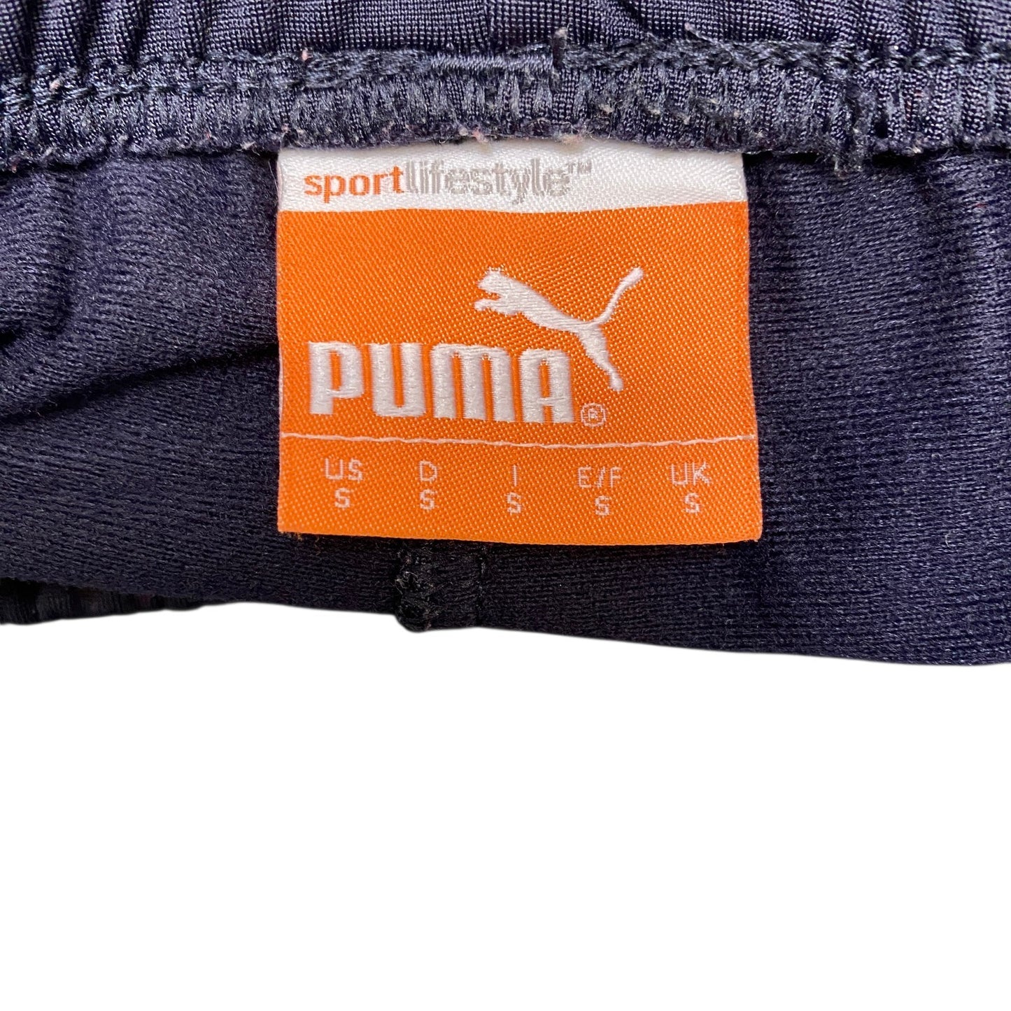 PUMA Joggers Fits as Womens 25" Waist Black Blue Ankle Zip Tapered Leg Trousers
