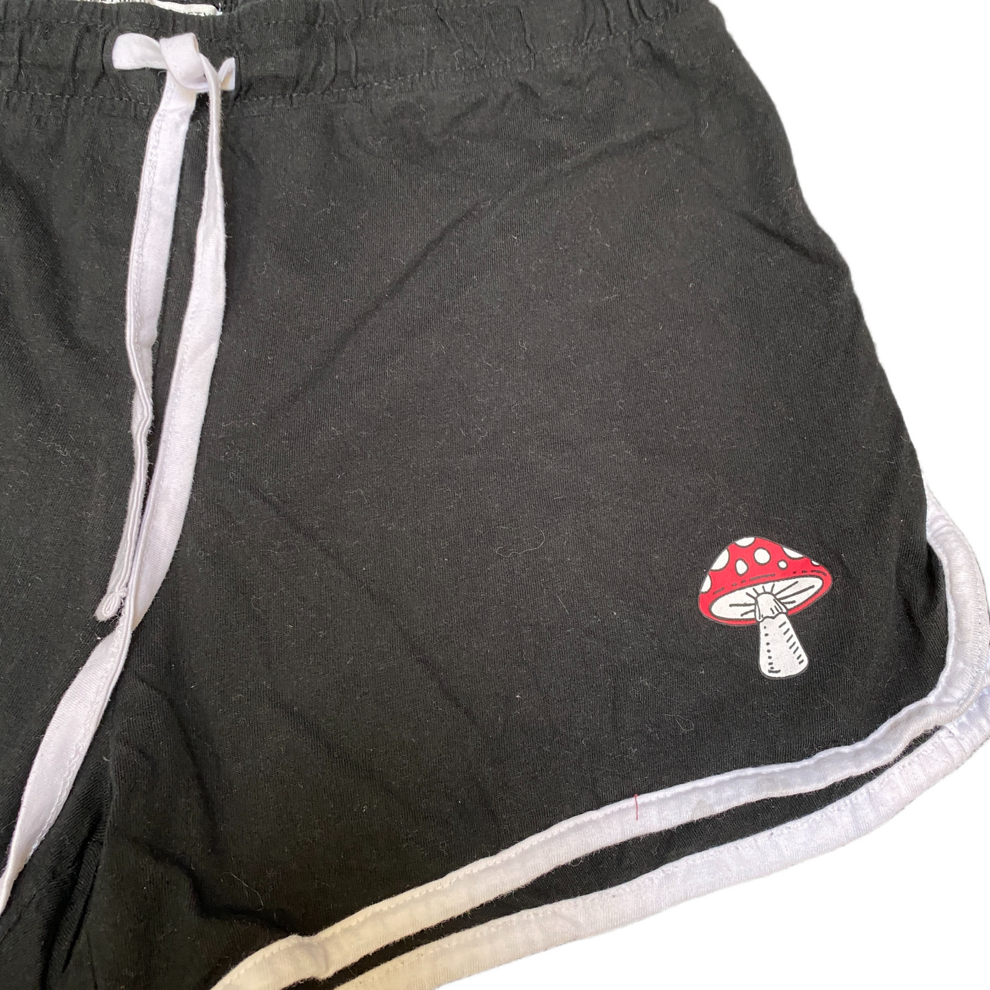 Running Sprinter Shorts Women XL 33" Waist Black Mushroom Drawstring Dolphin Hem