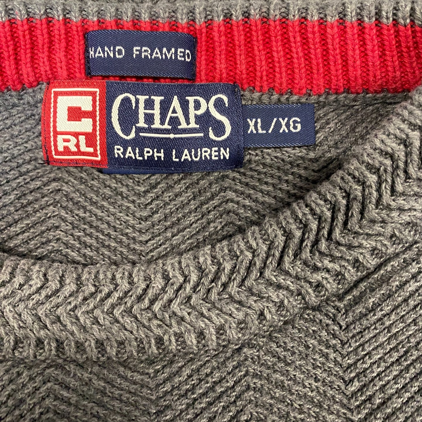 Vintage Chaps Ralph Lauren Jumper Women XL Grey Hand Framed Long Sleeve Pullover