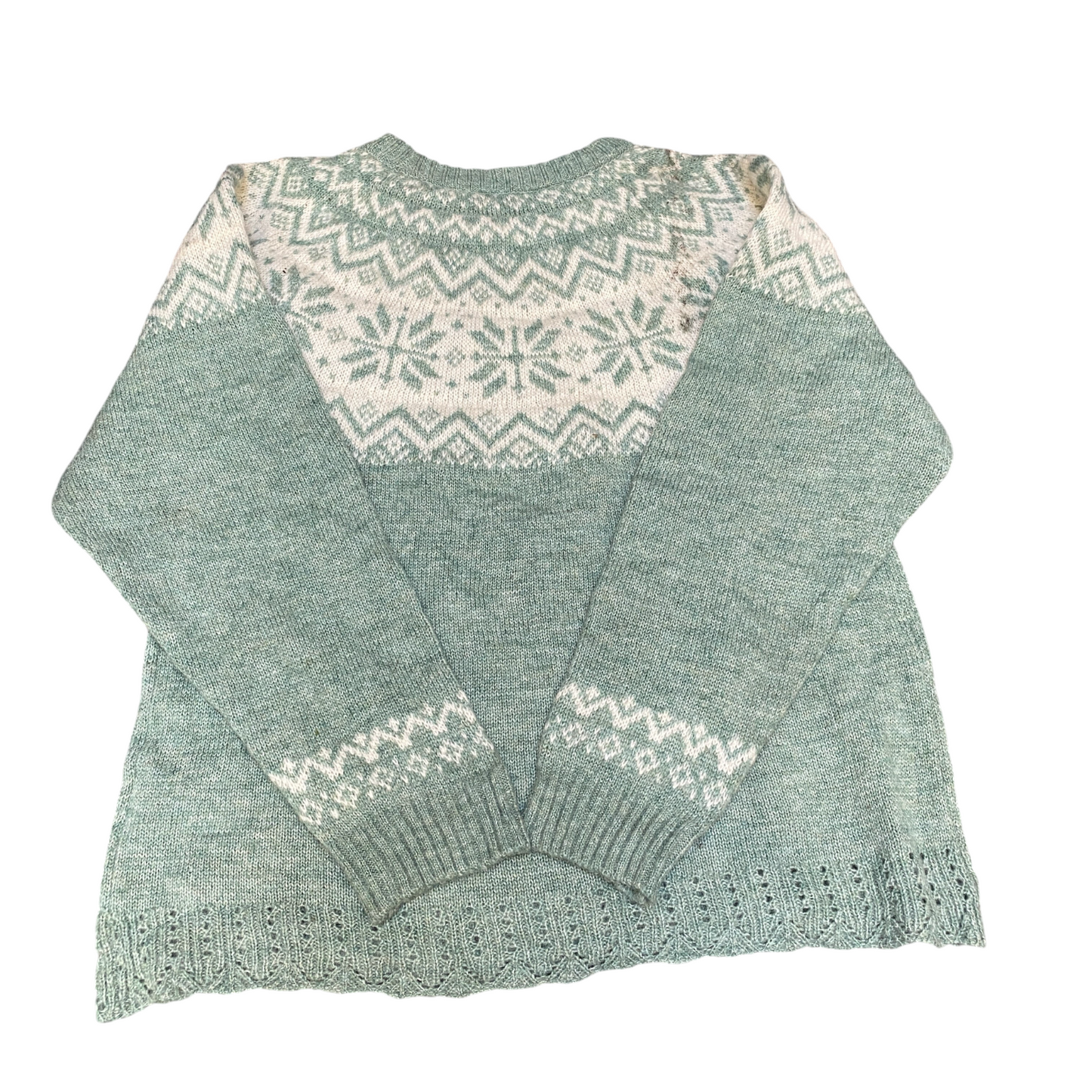 Samansa Mos2 Jumper Womens Medium Green White Fair Isle Long Sleeve Crewneck