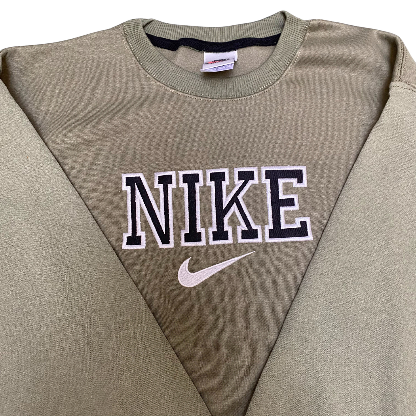 Nike Reworked Sweatshirt Men's M Green Embroidered Spellout Logo Crew Neck