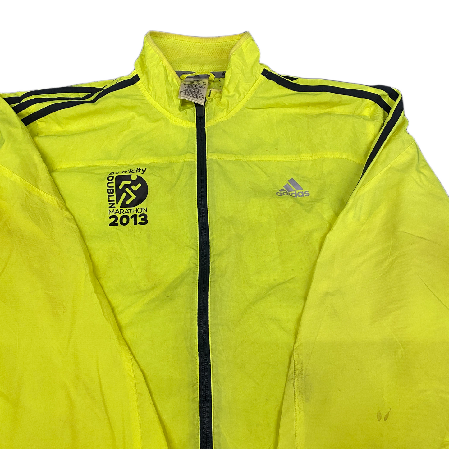 Adidas Running Jacket Men L Yellow Black 3-Stripes 2013 Dublin Marathon Full Zip