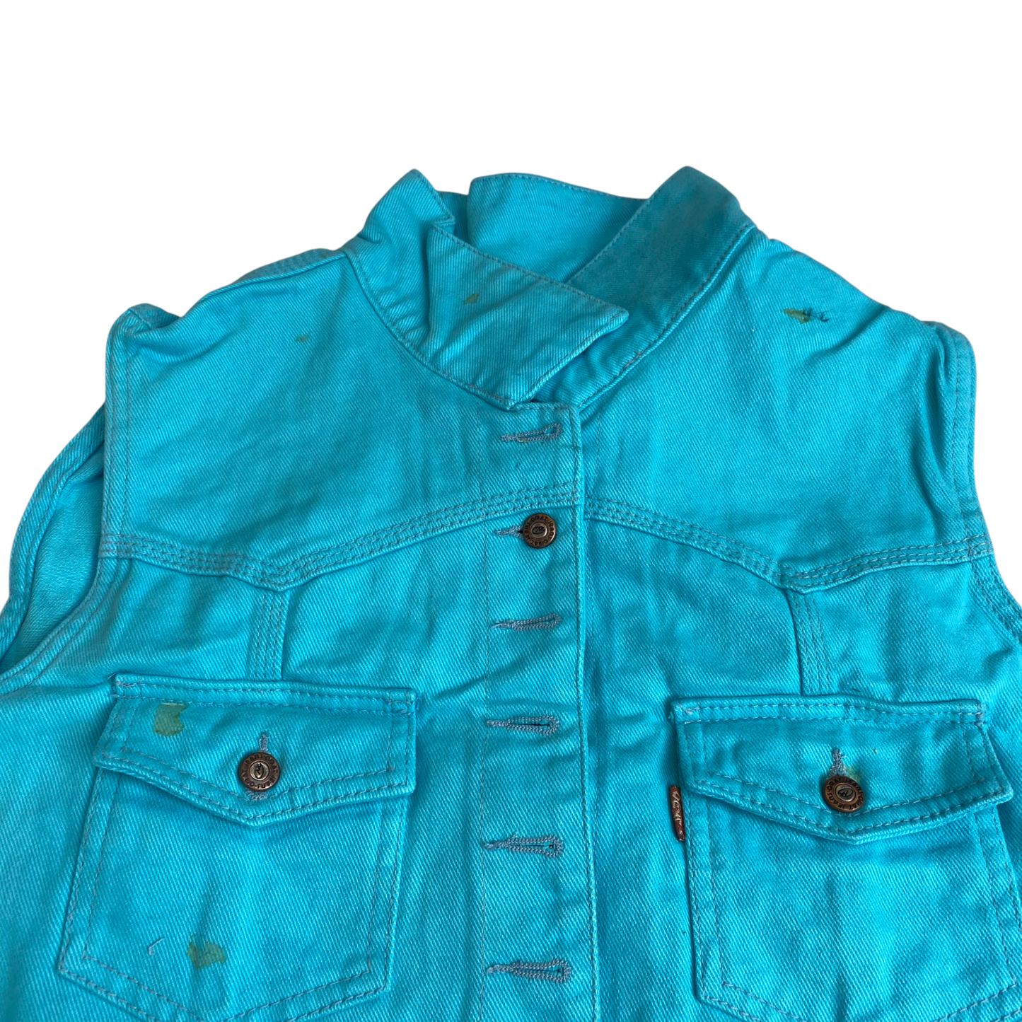 Omat Vest Womens L Blue Denim Flap Pockets Sleeveless Button Front Outdoor