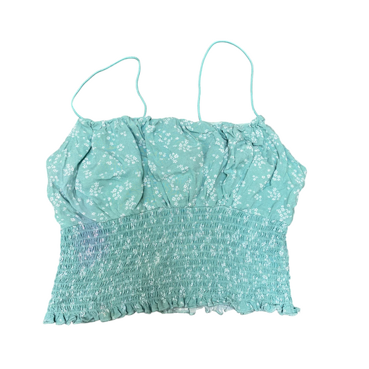 LA Hearts Bodice Cami Top Womens S Green Floral Smocked Hem Sleeveless Cropped