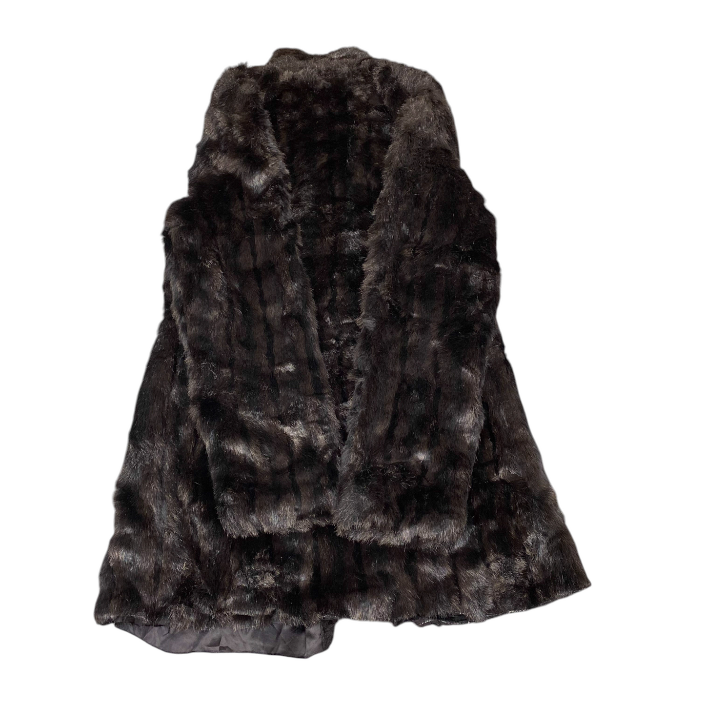 Maestro Faux Fur Coat Womens Medium Brown Black Striped Collar Hook & Eye Front