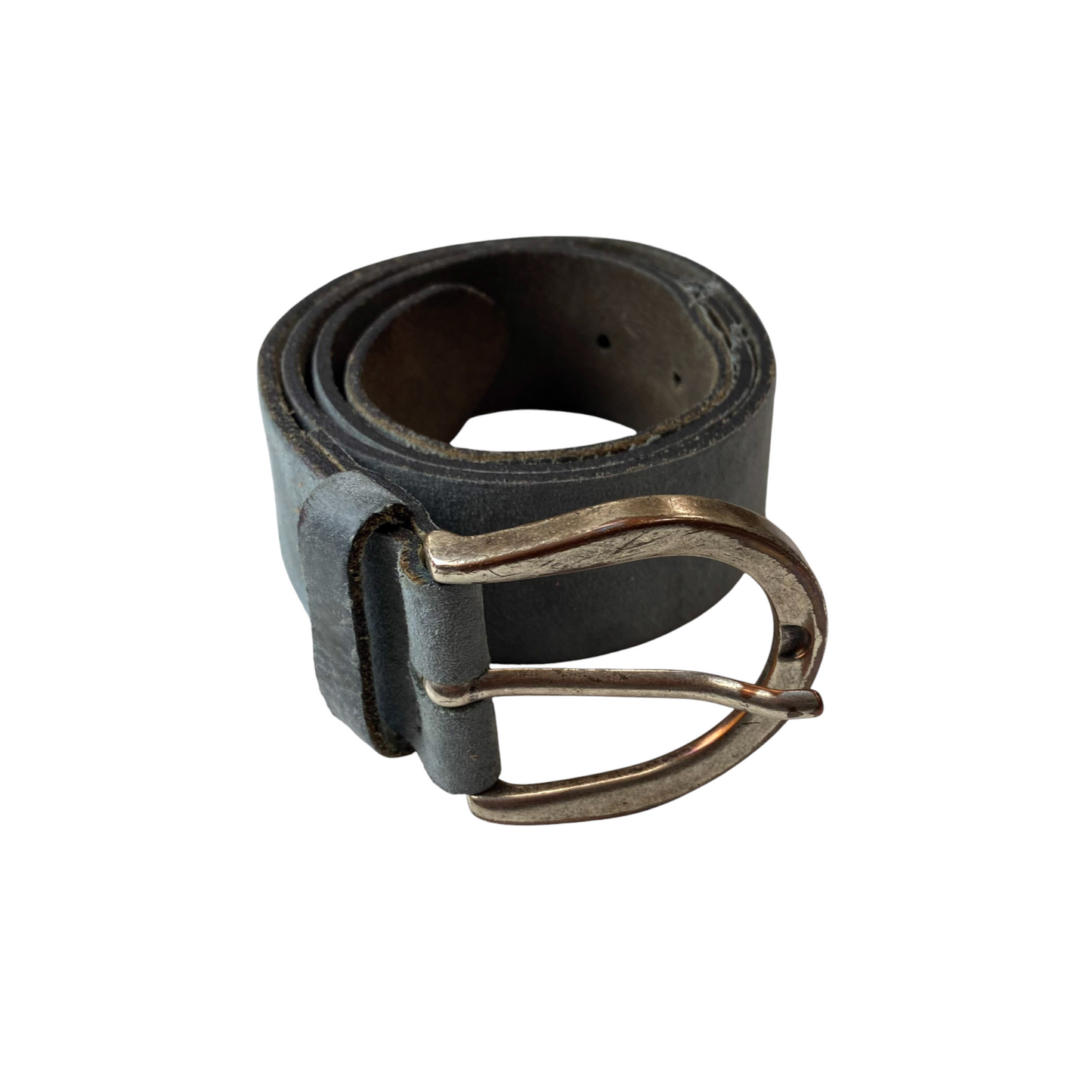 True Denim Mens Waist Belt Black Leather Adjustable Silver D-Buckle Size 37 in