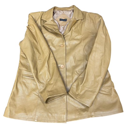 Vera Pelle Leather Blazer Jacket Womens Medium Beige Notch Lapel Single Breasted