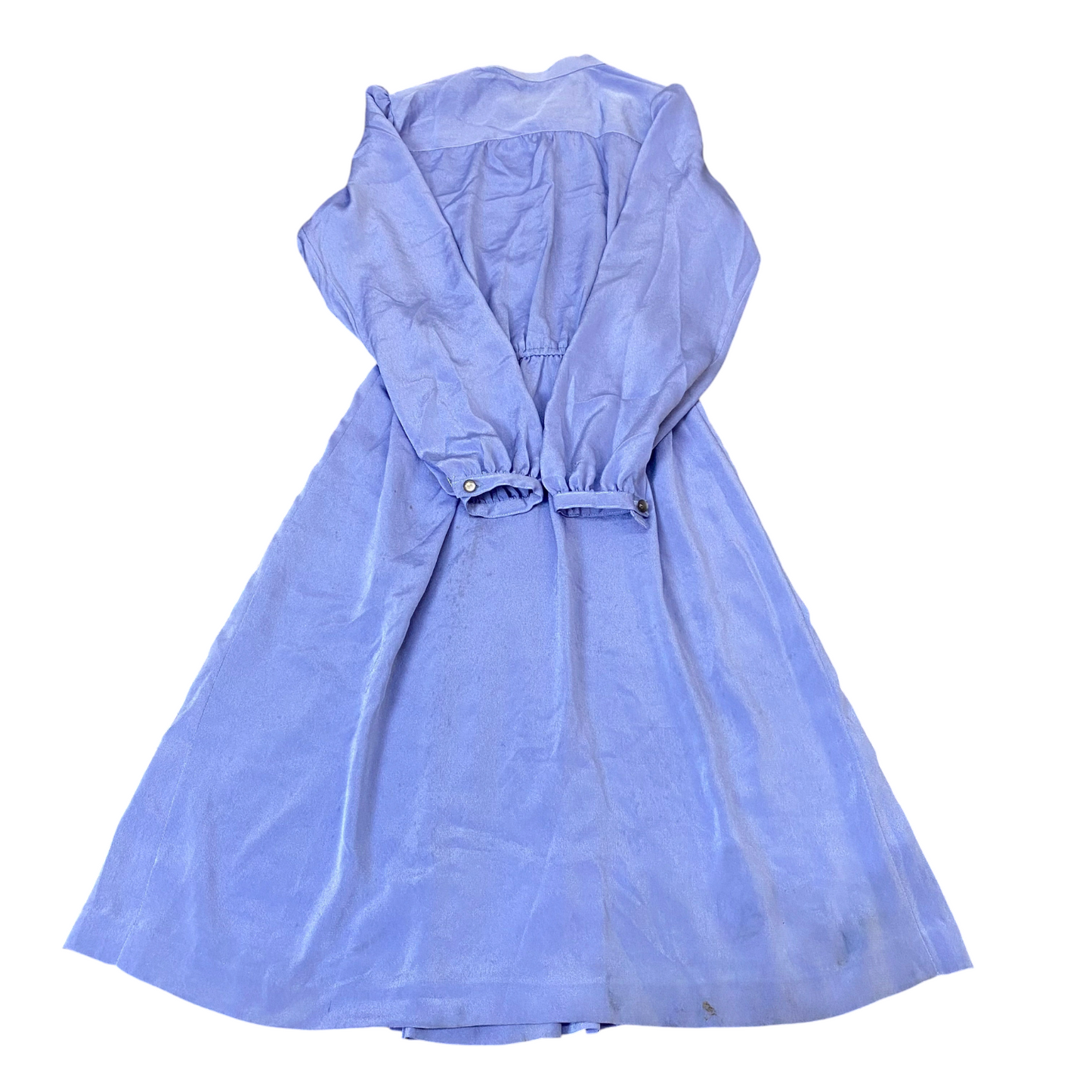 Womens A-Line Midi Dress S Blue Pleated Balloon Long Sleeve Button Front Outdoor