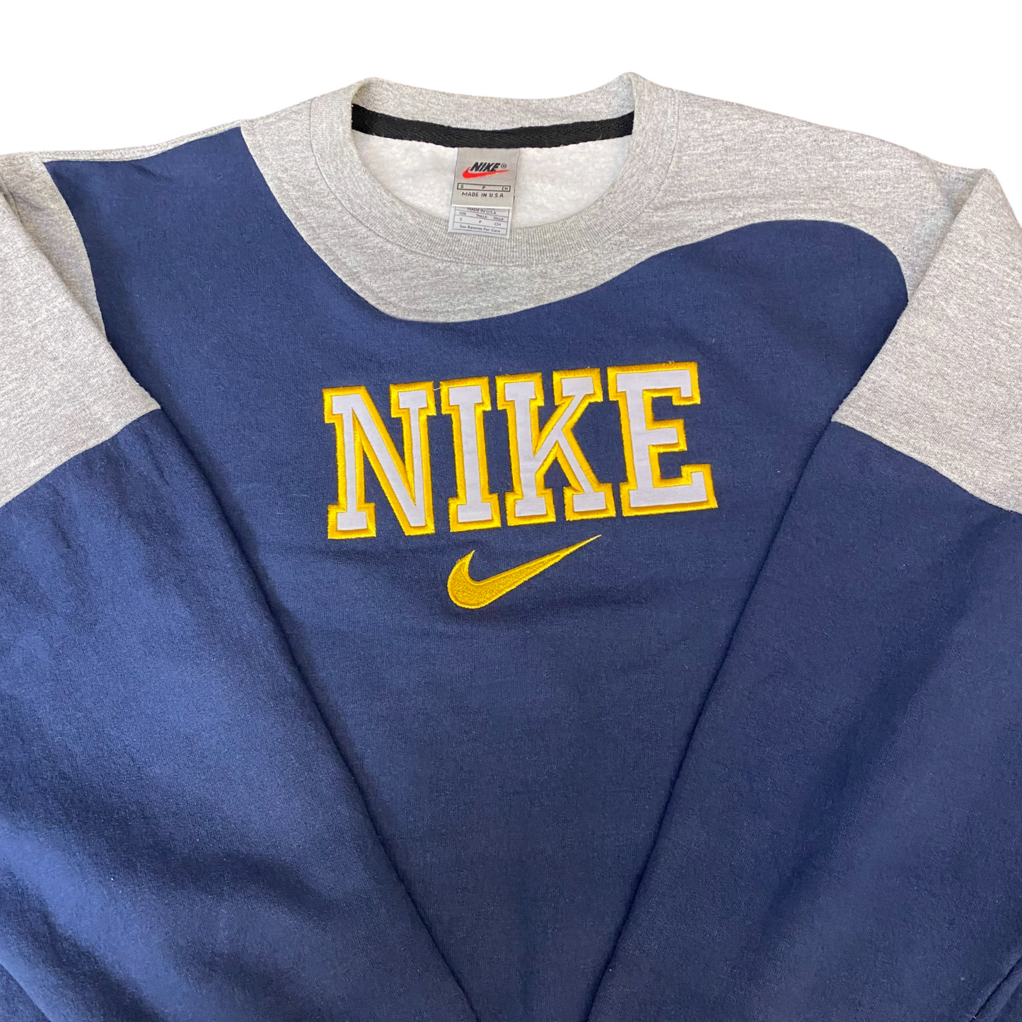 Nike Reworked Sweatshirt Mens S Blue Grey Embroidered Spellout Logo Vintage Y2K