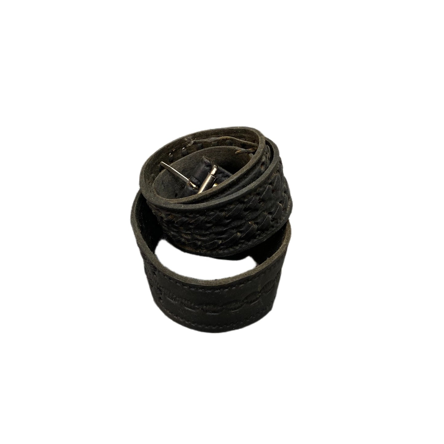 Western Belt Mens Black Leather Adjustable Silver Roller Pin Buckle 35.5 Inches