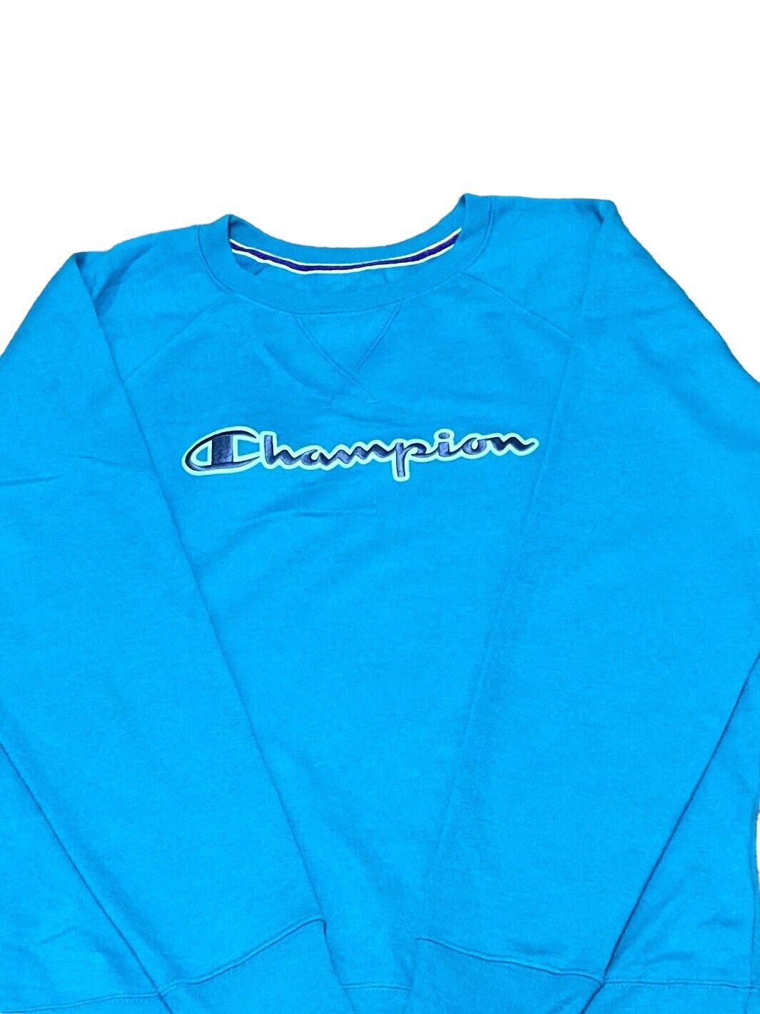 Champion Sweatshirt Jumper Embroidered Logo Blue Men's L