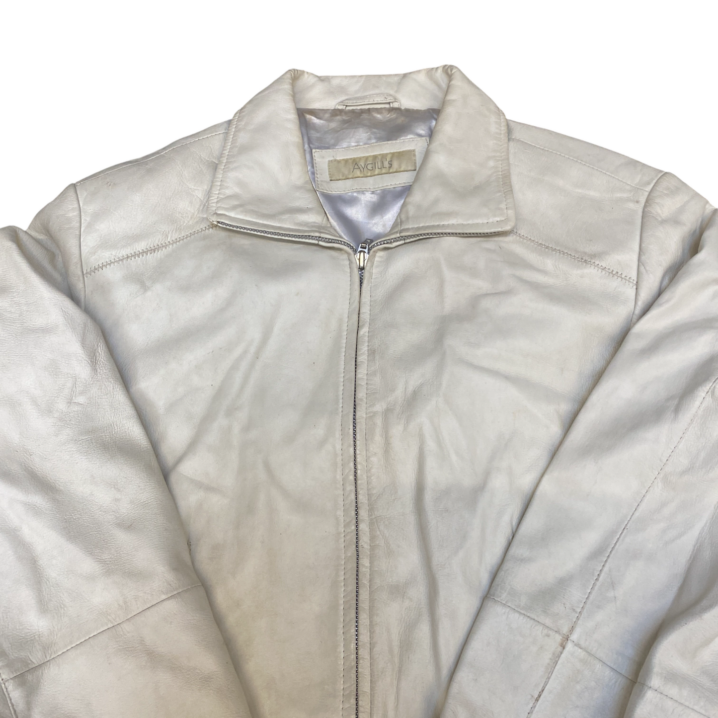 Aygill's Leather Jacket Womens Medium White Lined Long Sleeve Collared Full Zip
