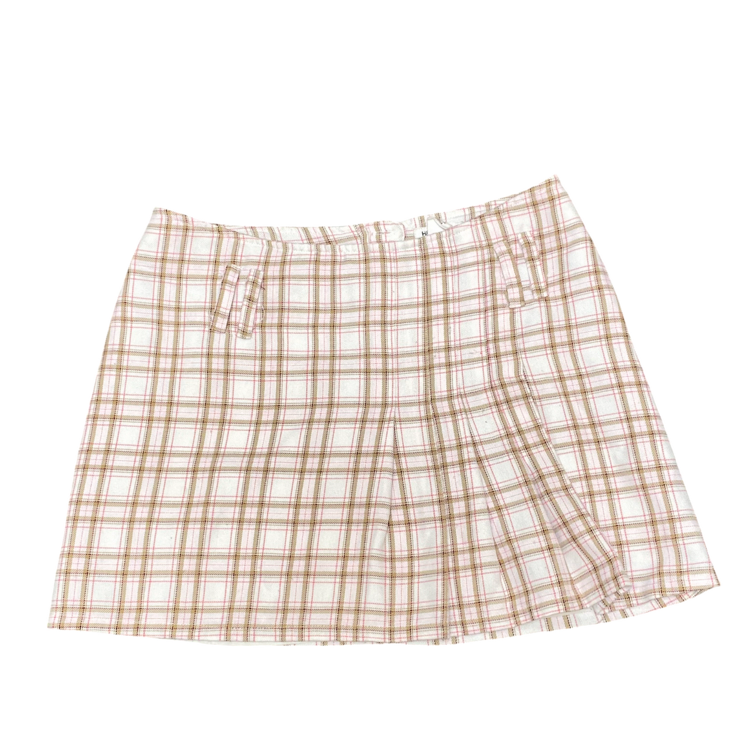 H&M A Line Skirt Young Girls M White Brown Plaid Lined Pleated Classic Preppy