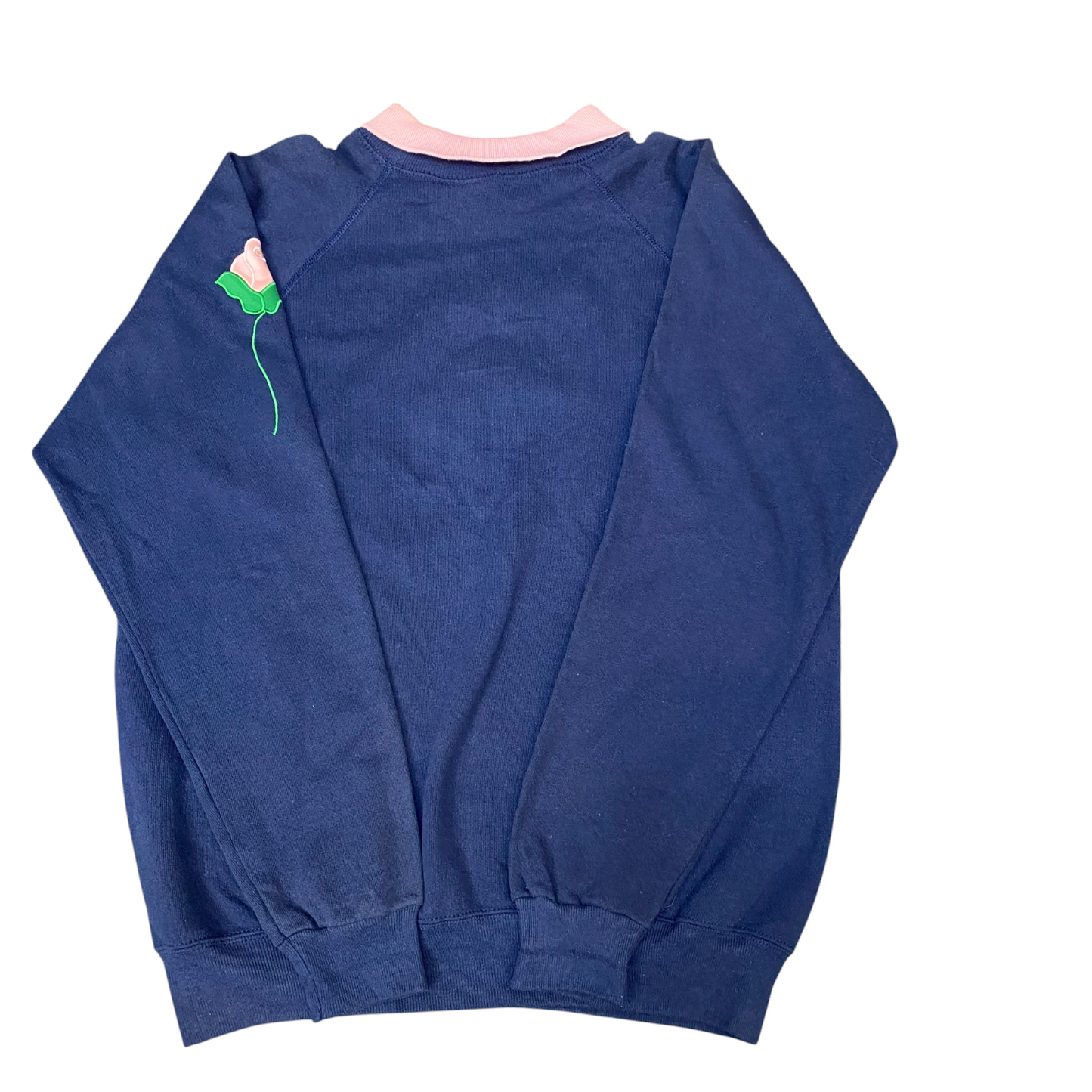 Hanes Jumper Womens Large Blue Pink Embroidered Floral Long Sleeve Collared