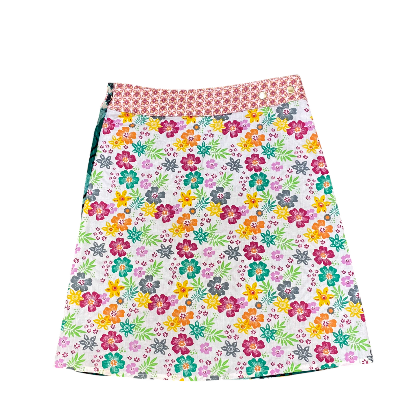 Tony A Line Skirt Women's M White Floral Print Slit Pocket Snap Button Front
