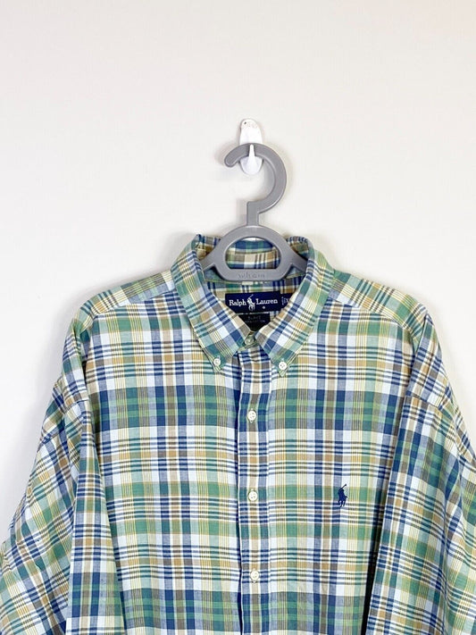 Ralph Lauren Shirt Mens XL Green Plaid Blake Cotton Small Blue Polo Pony Logo