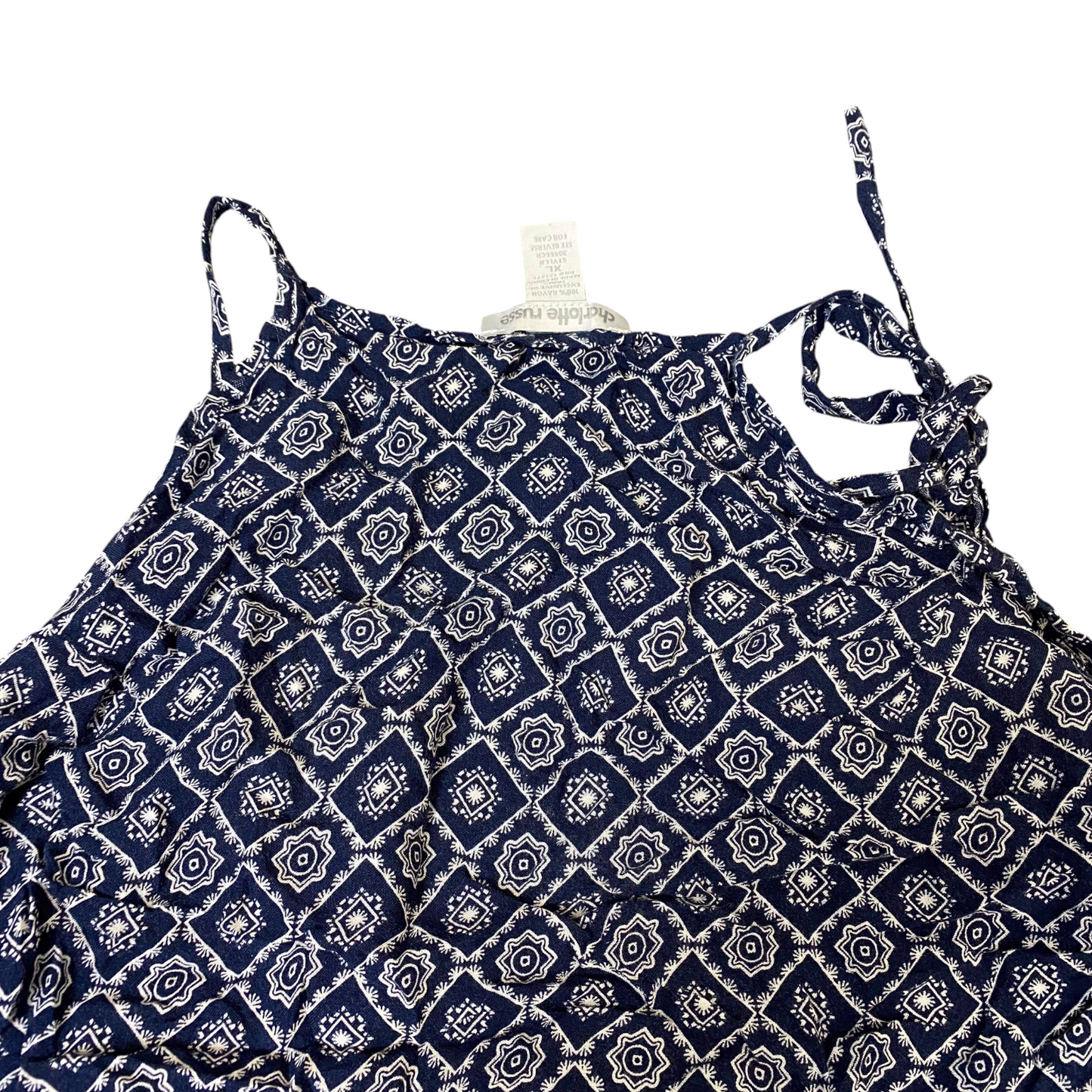 Charlotte Russe Top Womens S Blue White Floral Sleeveless Lace Hem Tie Back