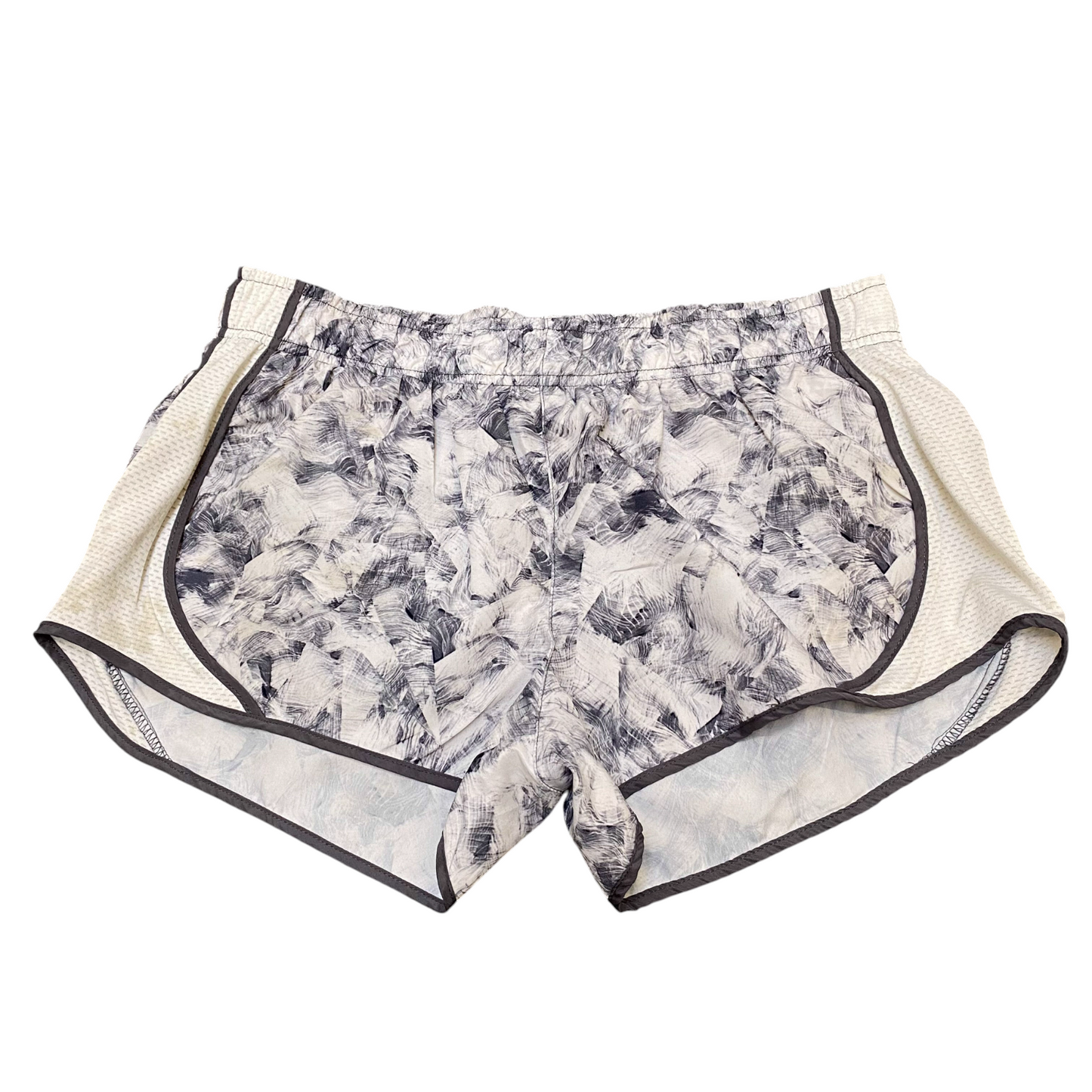 Running Sprinter Shorts Womens Medium White Grey Side Mesh Printed Dolphin Hem