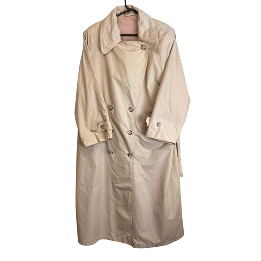 Trench Coat Womens XL Cream Long Sleeve Collared Button Front Casual Outdoor
