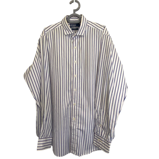 Ralph Lauren Formal Shirt Mens Large Blue Striped Estate Classic Fit Button Down