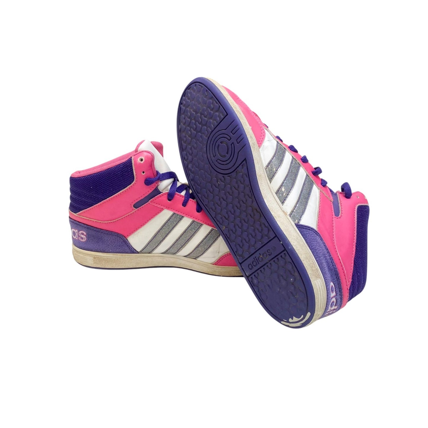 Adidas Hoops Mid 2.0 Athletic Sneakers Juniors 5.5 Pink Purple Leather Lace Up
