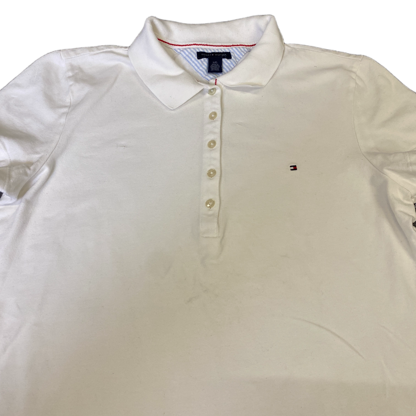 Tommy Hilfiger Polo Shirt Womens Large White Short Sleeve Collared Slit Popover