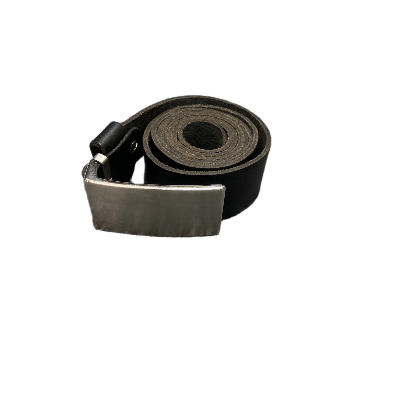 Waist Belt Mens Black Leather Adjustable Silver Rectangular Buckle 46.5 Inches