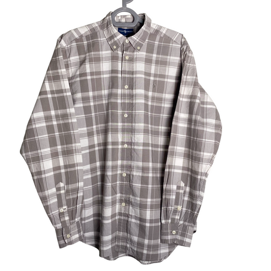 Ralph Lauren Shirt Womens XL Grey Plaid Long Sleeve Small Grey Polo Pony Logo