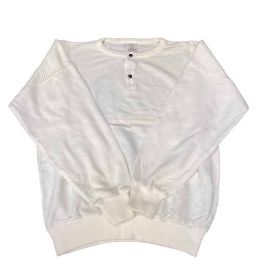 Mens Sweater Medium White Oversized Tight Knitted Long Sleeve Henley Pullover