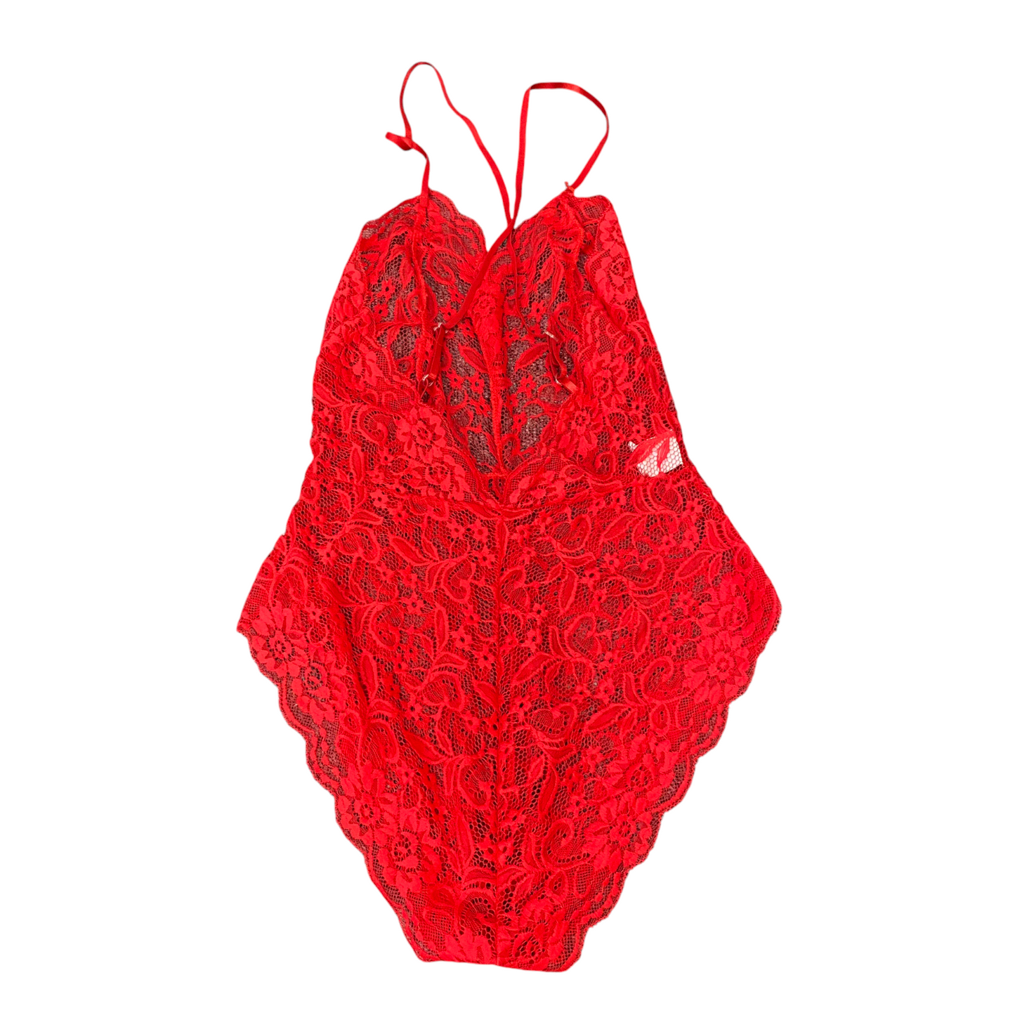 Celino One Piece Bodysuit Womens S Red Lace Floral Halter Backless Outdoor